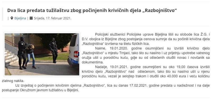 Bosnia-and-Herzegovina-avmp/Dva-lica-predata-tuzilastvu-zbog-pocinjenih-krivicnih-djela