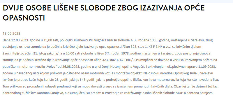 Bosnia-and-Herzegovina-avmp/Dvije-osobe-lisene-slobode-zbog-izazivanja-opce-opasnosti-_-M