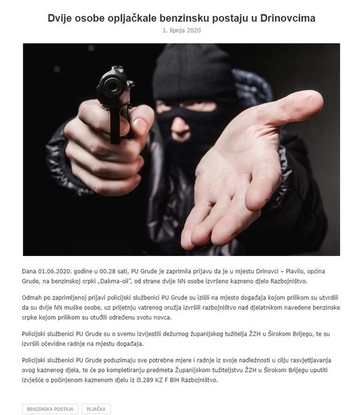 Bosnia-and-Herzegovina-avmp/Dvije-osobe-opljackale-benzinsku-postaju-u-Drinovcima