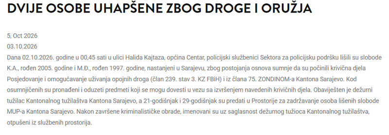 Bosnia-and-Herzegovina-avmp/Dvije-osobe-uhapsene-zbog-droge-i-oruzja