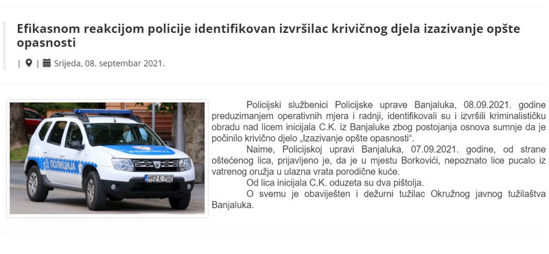 Bosnia-and-Herzegovina-avmp/Efikasnom-reakcijom-policije-identifikovan-izvrsilac-krivicnog