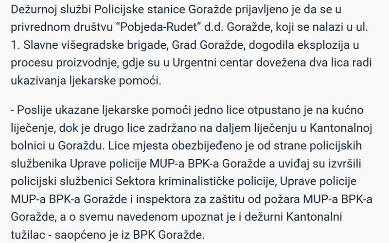 Bosnia-and-Herzegovina-avmp/Eksplozija-u-Gorazdu-Povrijedene-dvije-osobe