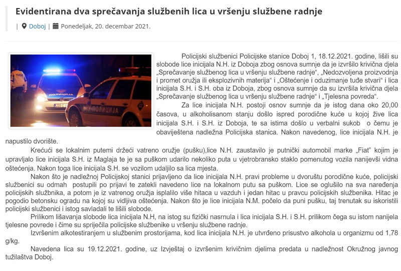 Bosnia-and-Herzegovina-avmp/Evidentirana-dva-sprecavanja-sluzbenih-lica-u-vrsenju-sluzbene