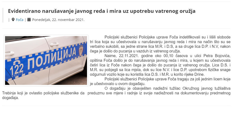 Bosnia-and-Herzegovina-avmp/Evidentirano-narusavanje-javnog-reda-i-mira-uz-upotrebu-vatren