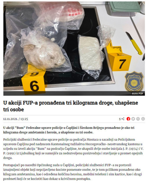 Bosnia-and-Herzegovina-avmp/Faktor-_-U-akciji-FUP-a-pronadena-tri-kilograma-droge-uhapsene