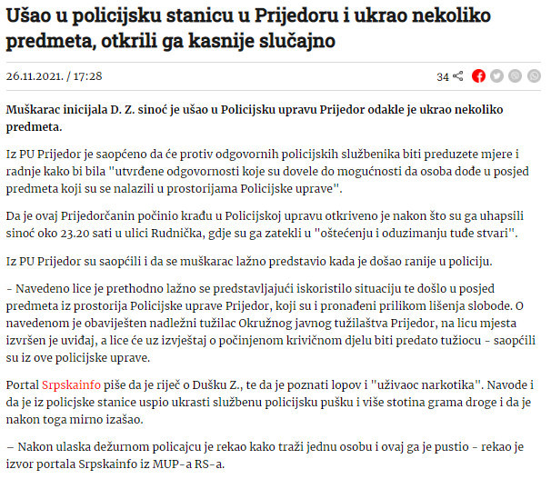 Bosnia-and-Herzegovina-avmp/Faktor-_-Usao-u-policijsku-stanicu-u-Prijedoru-i-ukrao-nekolik