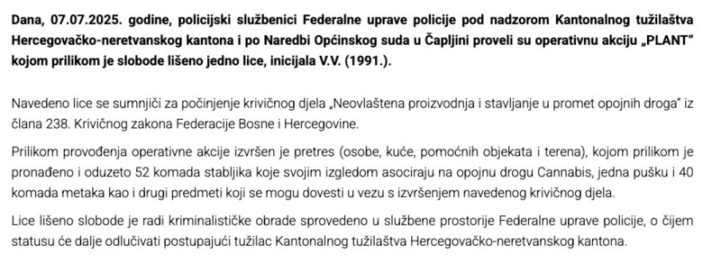 Bosnia-and-Herzegovina-avmp/HNK_-Pronadeni-droga-i-oruzje-uhapseno-jedno-lice