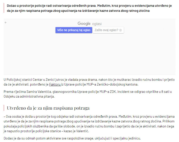 Bosnia-and-Herzegovina-avmp/Hajriz-izvadio-bombu-u-policijskoj-stanici-i-prijetio-da-ce-je