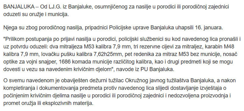 Bosnia-and-Herzegovina-avmp/Hapsenje-u-Banjaluci-zbog-nasilja-u-porodici-pronasli-arsenal-