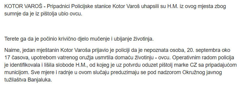 Bosnia-and-Herzegovina-avmp/Hapsenje-u-Kotor-Varosu-Pistoljem-usmrtio-ovcu