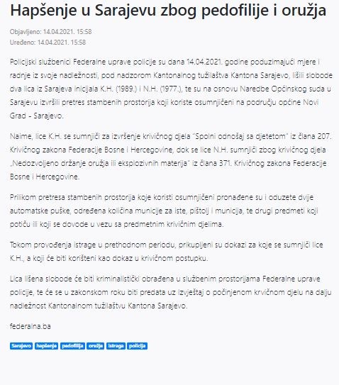 Bosnia-and-Herzegovina-avmp/Hapsenje-u-Sarajevu-zbog-pedofilije-i-oruzja