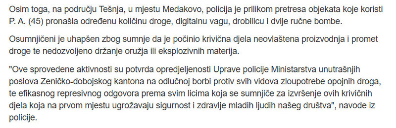 Bosnia-and-Herzegovina-avmp/Hapsenje-u-Zenici-i-Tesnju-pronadeno-44-kilograma-droge