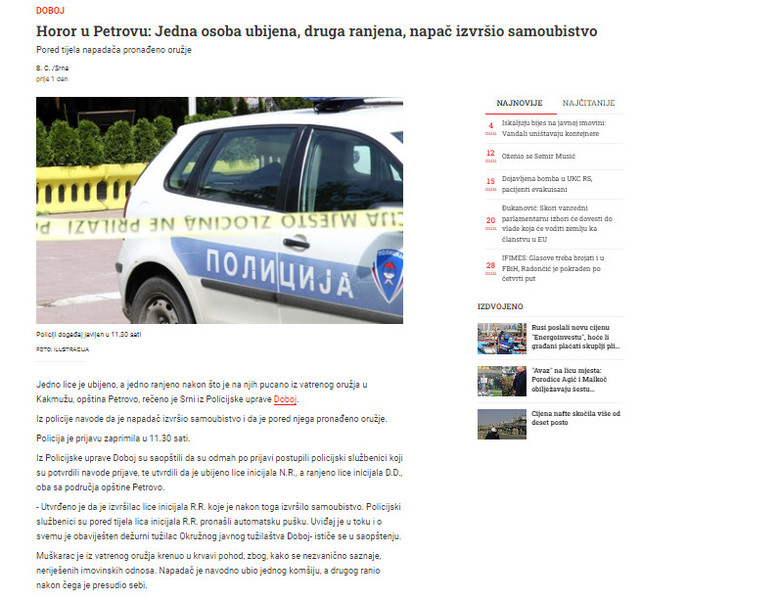 Bosnia-and-Herzegovina-avmp/Horor-u-Petrovu_-Jedna-osoba-ubijena-druga-ranjena-napac-izvrs