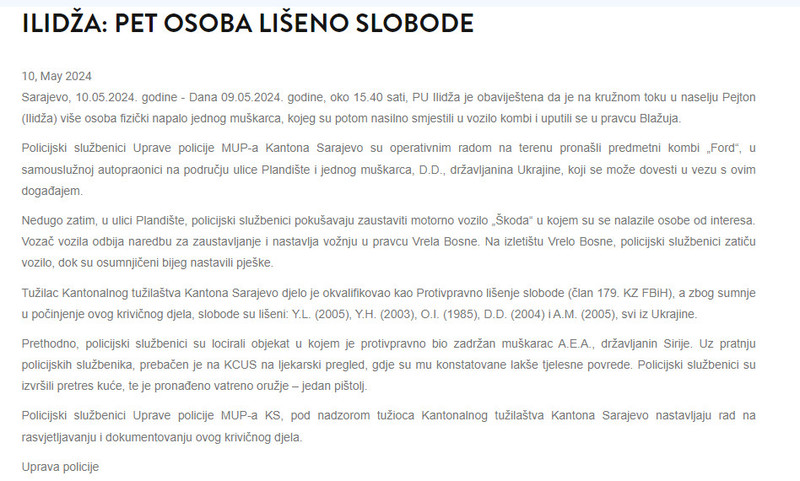 Bosnia-and-Herzegovina-avmp/Ilidza_-Pet-osoba-liseno-slobode-_-Ministarstvo-unutrasnjih-po