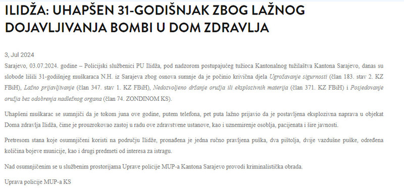 Bosnia-and-Herzegovina-avmp/Ilidza_-Uhapsen-31-godisnjak-zbog-laznog-dojavljivanja-bombi-u