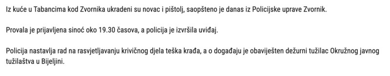 Bosnia-and-Herzegovina-avmp/Iz-kuce-u-Zvorniku-ukradeni-novac-i-pistolj
