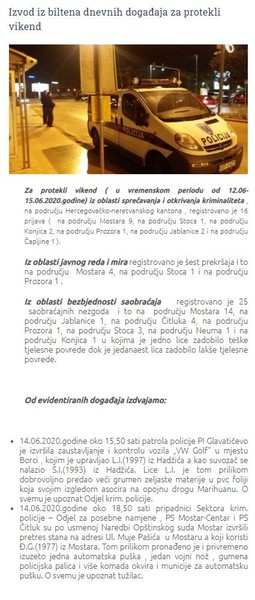 Bosnia-and-Herzegovina-avmp/Izvod-iz-biltena-dnevnih-dogadaja-za-protekli-vikend-_-MUP-HNK