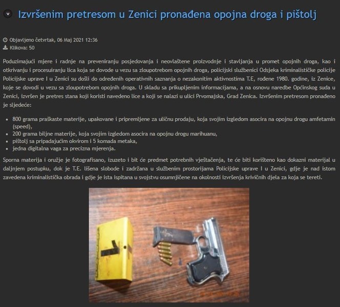 Bosnia-and-Herzegovina-avmp/Izvrsenim-pretresom-u-Zenici-pronadena-opojna-droga-i-pistolj