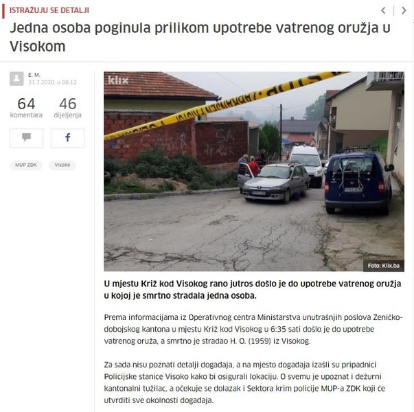 Bosnia-and-Herzegovina-avmp/Jedna-osoba-poginula-prilikom-upotrebe-vatrenog-oruzja-u-Visok