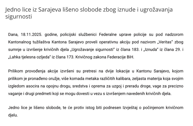 Bosnia-and-Herzegovina-avmp/Jedno-lice-iz-Sarajeva-liseno-slobode-zbog-iznude-i-ugrozavanj