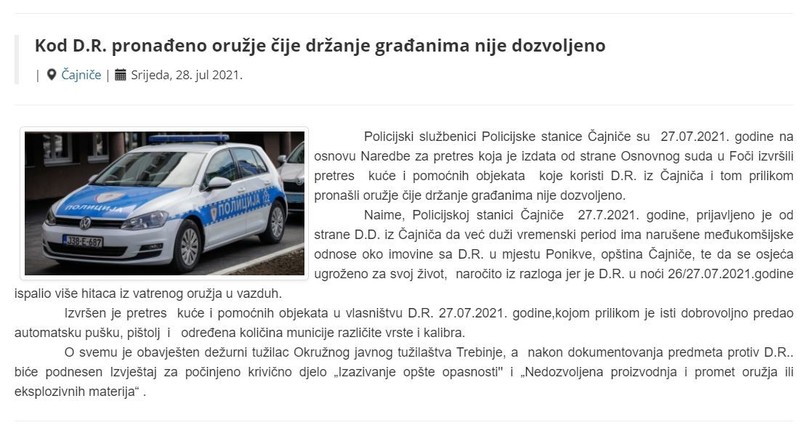 Bosnia-and-Herzegovina-avmp/Kod-D.R.-pronadeno-oruzje-cije-drzanje-gradanima-nije-dozvolje