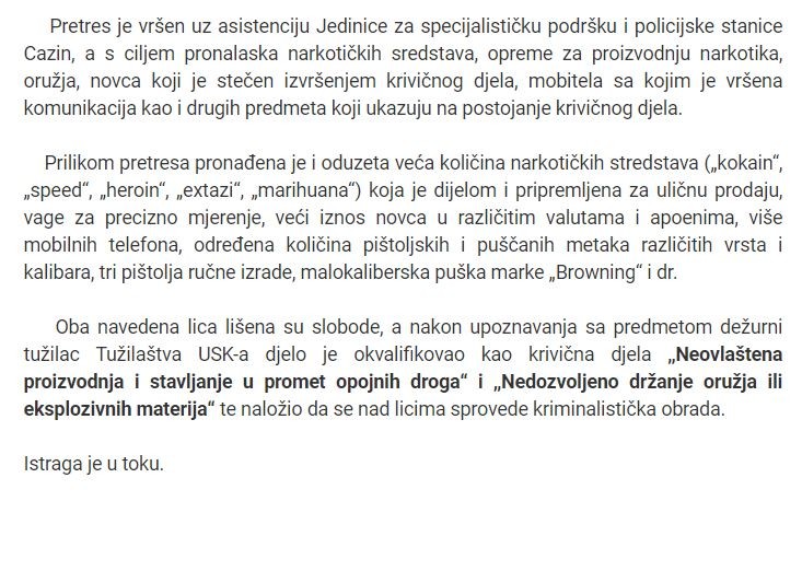 Bosnia-and-Herzegovina-avmp/Kod-bracnog-para-iz-Cazina-pronadena-narkoticka-sredstva-i-oru
