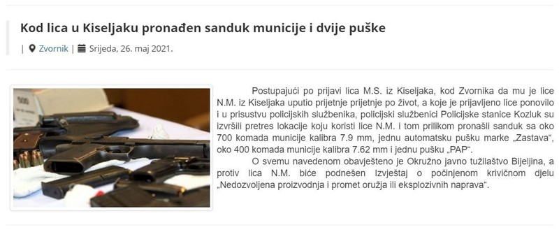Bosnia-and-Herzegovina-avmp/Kod-lica-u-Kiseljaku-pronaden-sanduk-municije-i-dvije-puske