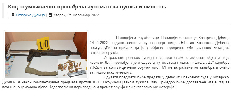 Bosnia-and-Herzegovina-avmp/Kod-osumnjicenog-pronadjena-automatska-puska-i-pistolj