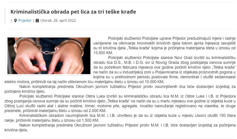 Bosnia-and-Herzegovina-avmp/Kriminalisticka-obrada-pet-lica-za-tri-teske-krade