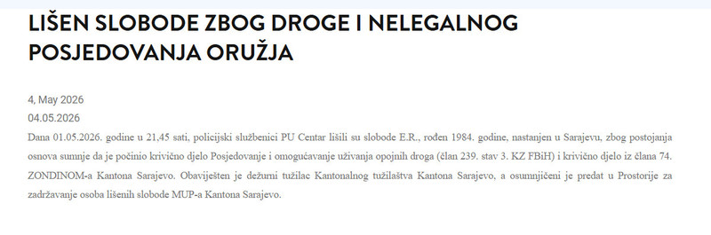 Bosnia-and-Herzegovina-avmp/Lisen-slobode-zbog-droge-i-nelegalnog-posjedovanja-oruzja
