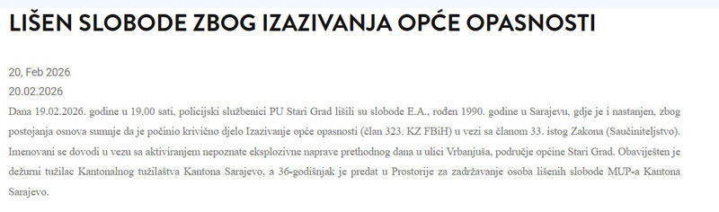 Bosnia-and-Herzegovina-avmp/Lisen-slobode-zbog-izazivanja-opce-opasnosti