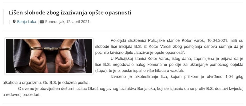 Bosnia-and-Herzegovina-avmp/Lisen-slobode-zbog-izazivanja-opste-opasnosti