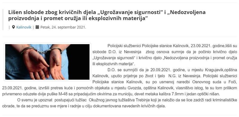 Bosnia-and-Herzegovina-avmp/Lisen-slobode-zbog-krivicnih-djela-Ugrozavanje-sigurnosti-i-Ne
