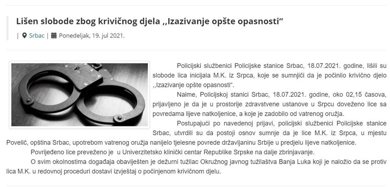 Bosnia-and-Herzegovina-avmp/Lisen-slobode-zbog-krivicnog-djela-Izazivanje-opste-opasnosti