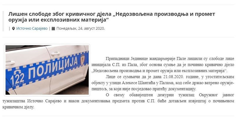 Bosnia-and-Herzegovina-avmp/Lisen-slobode-zbog-krivicnog-djela-Nedozvoljena-proizvodnja-i-