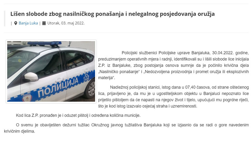 Bosnia-and-Herzegovina-avmp/Lisen-slobode-zbog-nasilnickog-ponasanja-i-nelegalnog-posjedov