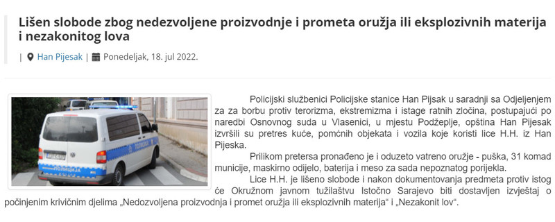 Bosnia-and-Herzegovina-avmp/Lisen-slobode-zbog-nedezvoljene-proizvodnje-i-prometa-oruzja-i