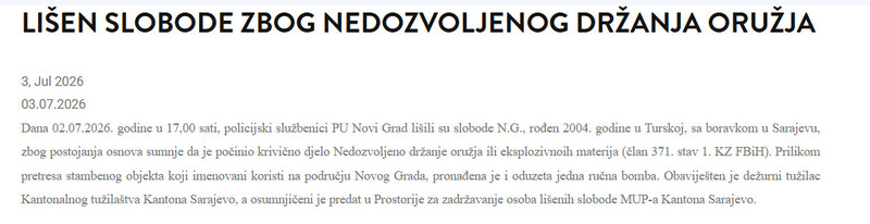 Bosnia-and-Herzegovina-avmp/Lisen-slobode-zbog-nedozvoljenog-drzanja-oruzja
