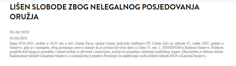 Bosnia-and-Herzegovina-avmp/Lisen-slobode-zbog-nelegalnog-posjedovanja-oruzja