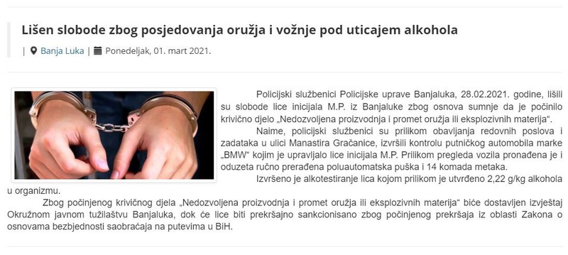 Bosnia-and-Herzegovina-avmp/Lisen-slobode-zbog-posjedovanja-oruzja-i-voznje-pod-uticajem-a