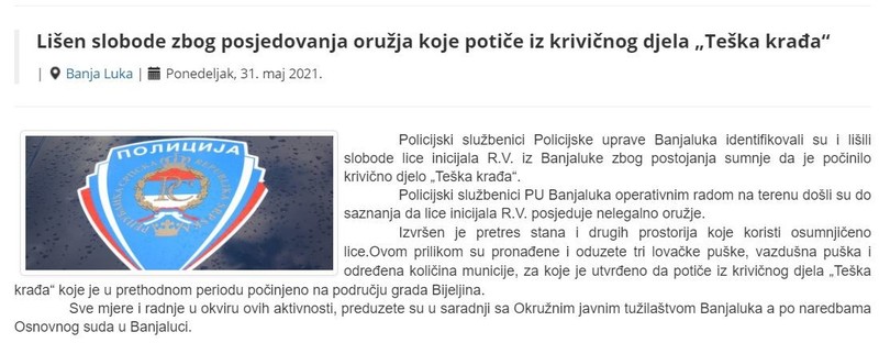 Bosnia-and-Herzegovina-avmp/Lisen-slobode-zbog-posjedovanja-oruzja-koje-potice-iz-krivicno