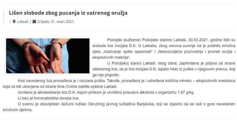 Bosnia-and-Herzegovina-avmp/Lisen-slobode-zbog-pucanja-iz-vatrenog-oruzja