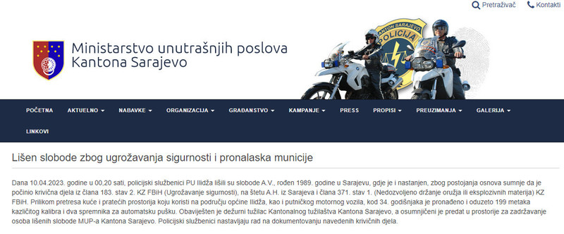 Bosnia-and-Herzegovina-avmp/Lisen-slobode-zbog-ugrozavanja-sigurnosti-i-pronalaska-municij