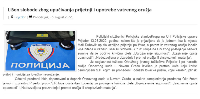 Bosnia-and-Herzegovina-avmp/Lisen-slobode-zbog-upucivanja-prijetnji-i-upotrebe-vatrenog-or