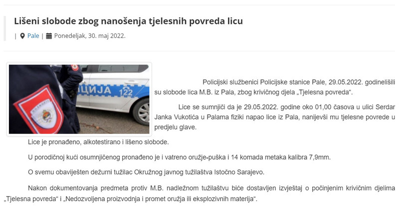 Bosnia-and-Herzegovina-avmp/Liseni-slobode-zbog-nanosenja-tjelesnih-povreda-licu