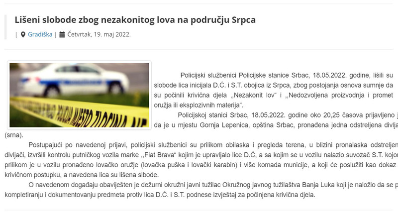 Bosnia-and-Herzegovina-avmp/Liseni-slobode-zbog-nezakonitog-lova-na-podrucju-Srpca