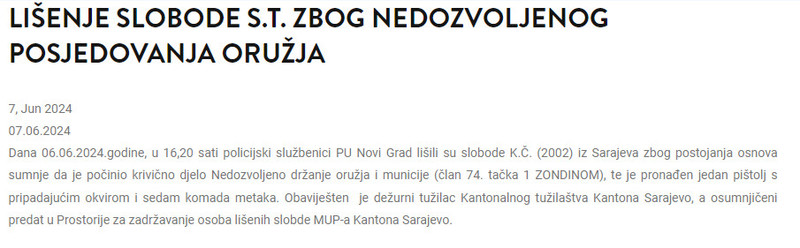 Bosnia-and-Herzegovina-avmp/Lisenje-slobode-S.T.-zbog-nedozvoljenog-posjedovanja-oruzja-_-