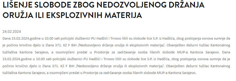 Bosnia-and-Herzegovina-avmp/Lisenje-slobode-zbog-nedozvoljenog-drzanja-oruzja-ili-eksploz