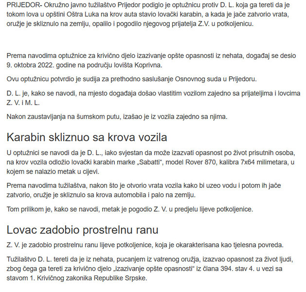 Bosnia-and-Herzegovina-avmp/Lovac-optuzen-da-je-stavio-oruzje-na-auto-puska-pala-i-ranila-mu-kolegu_1