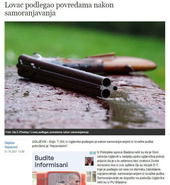 Bosnia-and-Herzegovina-avmp/Lovac-podlegao-povredama-nakon-samoranjavanja